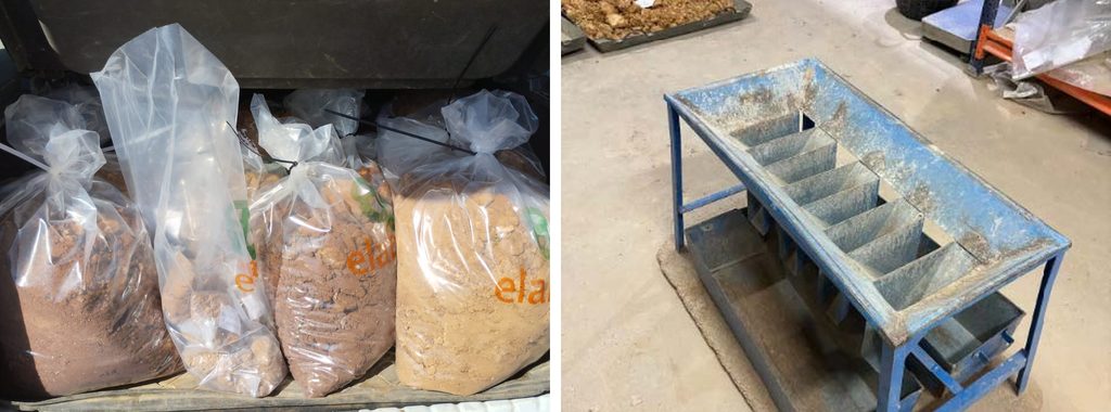 Ejemplos de muestras y cuarteador de muestras
